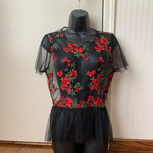Black/Floral sheer top
